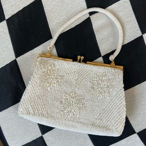 Vintage White Beaded 1960s Bridal Formal Purse